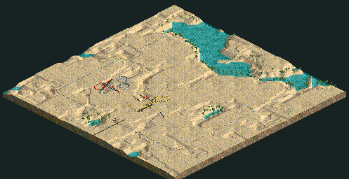 Thumbnail for a map of Loopy Landscapes Dusty Desert for the PC game RollerCoaster Tycoon.