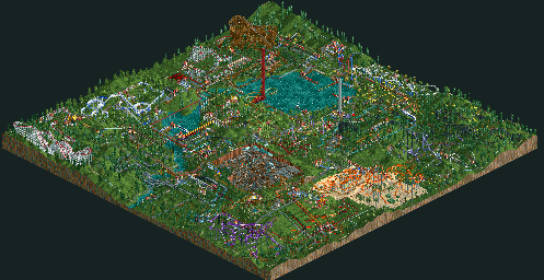 Thumbnail for a map of Loopy Landscapes Megaworld Park for the PC game RollerCoaster Tycoon.