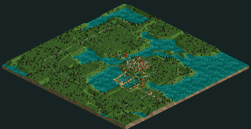 Thumbnail for a map of Loopy Landscapes Sunny Swamps for the PC game RollerCoaster Tycoon.