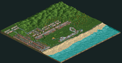 Thumbnail for a map of Original Bumbly Beach for the PC game RollerCoaster Tycoon.