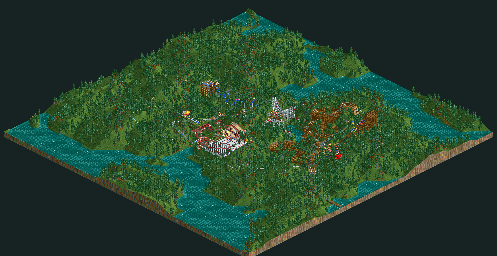 Thumbnail for a map of Original Crumbly Woods for the PC game RollerCoaster Tycoon.