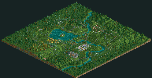 Thumbnail for a map of Original Evergreen Gardens for the PC game RollerCoaster Tycoon.