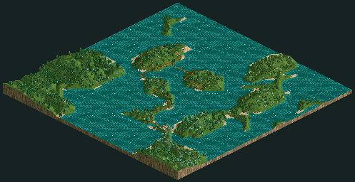 Thumbnail for a map of Original Trinity Islands for the PC game RollerCoaster Tycoon.