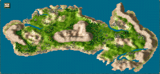 Thumbnail for a map of WW III Australia (Unmarked) for the PC game The Settlers II.