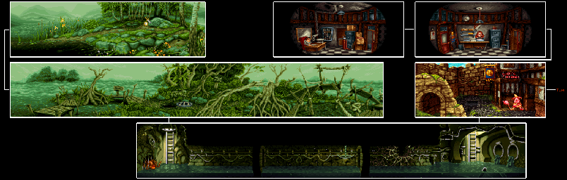 Thumbnail for a map of Loan Office & Swamp for the PC game Simon The Sorcerer II: The Lion, The Wizard And The Wardrobe.