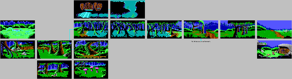 Thumbnail for a map of Labion Forest for the PC game Space Quest II: Vohaul's Revenge.