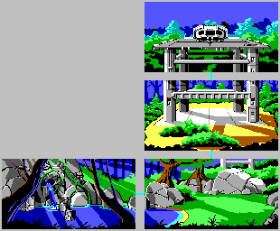 Thumbnail for a map of Labion Launch Site for the PC game Space Quest II: Vohaul's Revenge.