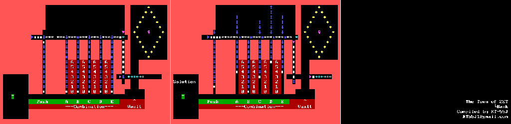 Thumbnail for a map of Town Of ZZT Bank for the PC game ZZT.