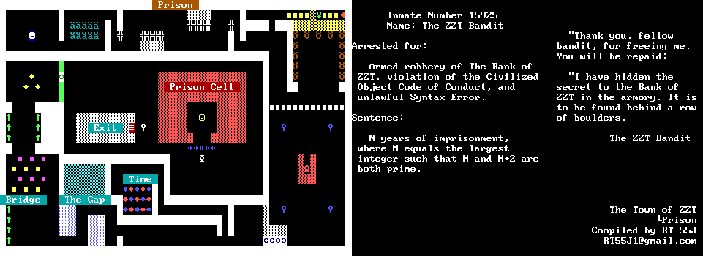 Thumbnail for a map of Town Of ZZT Prison for the PC game ZZT.
