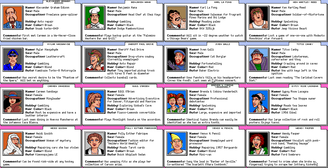 Where In The U.S.A. Is Carmen Sandiego? Dossiers