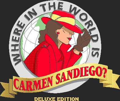 Title screen for the PC game Where In The World Is Carmen Sandiego?: Deluxe Edition.