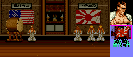 Thumbnail for a map of Martial Arts Gym (Takuma Sakazaki) for the SNES game Art Of Fighting 2.
