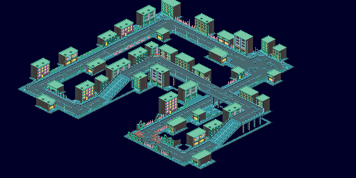 Thumbnail for a map of Course 1: City Round 5: Snake City for the SNES game Biker Mice From Mars.