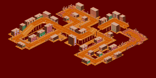 Thumbnail for a map of Course 1: City Round 6: Sunset City for the SNES game Biker Mice From Mars.