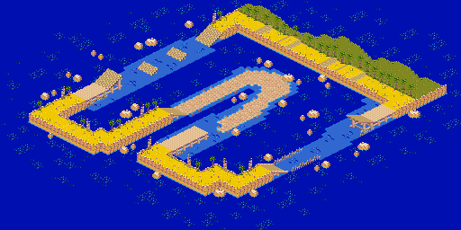Thumbnail for a map of Course 2: Island Round 1: Midsea Island for the SNES game Biker Mice From Mars.
