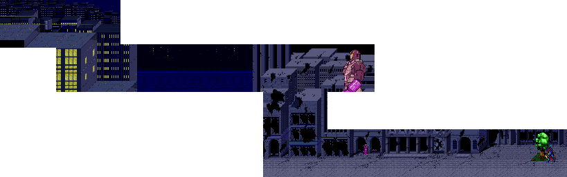 Thumbnail for a map of Scene 2: Target Town for the SNES game Captain America And The Avengers.