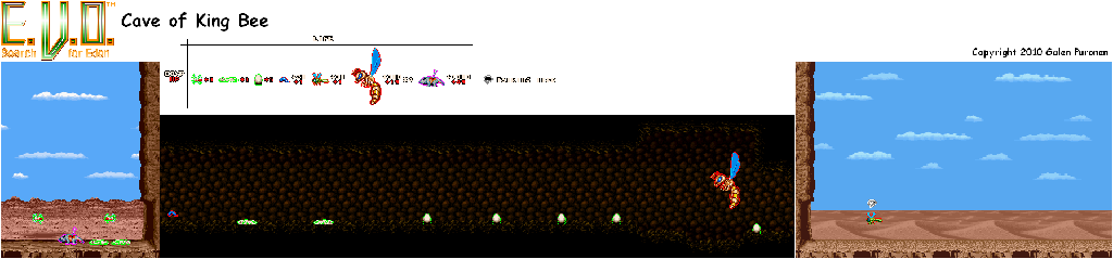 Thumbnail for a map of Early Creatures Of Land Cave Of King Bee for the SNES game E.V.O.: Search For Eden.