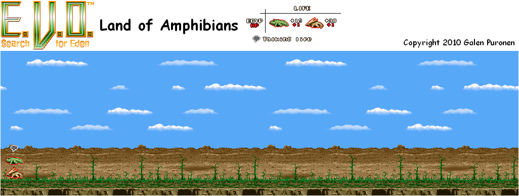 Thumbnail for a map of Early Creatures Of Land Land Of Amphibians for the SNES game E.V.O.: Search For Eden.