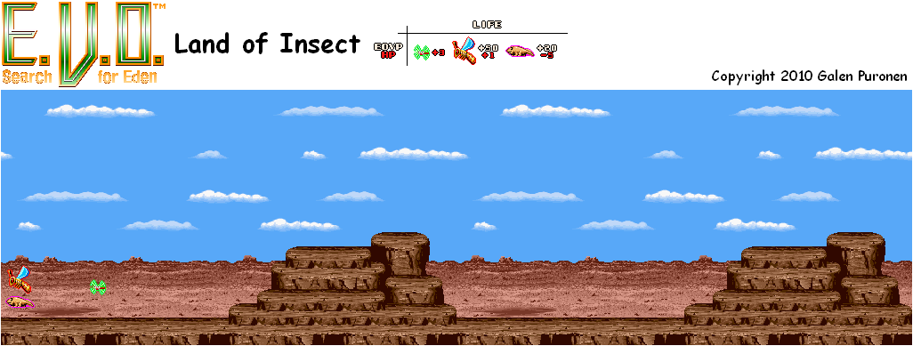 Thumbnail for a map of Early Creatures Of Land Land Of Insect for the SNES game E.V.O.: Search For Eden.