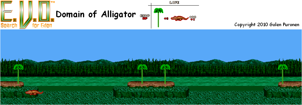 Thumbnail for a map of Early Man Domain Of Alligator for the SNES game E.V.O.: Search For Eden.