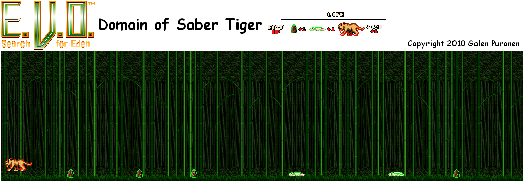 Thumbnail for a map of Early Man Domain Of Saber Tiger for the SNES game E.V.O.: Search For Eden.
