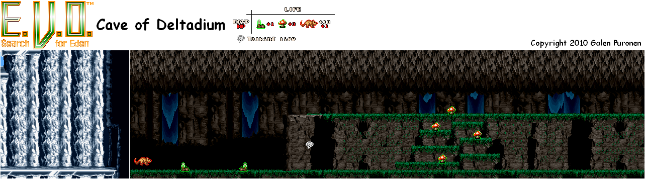 Thumbnail for a map of Ice Age Cave Of Deltadium for the SNES game E.V.O.: Search For Eden.