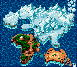 Thumbnail for a map of Ice Age for the SNES game E.V.O.: Search For Eden.