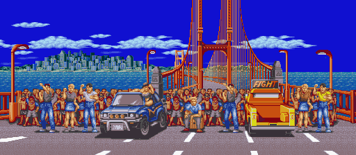 Thumbnail for a map of South Town Village Round 1 (Animated) for the SNES game Fatal Fury.