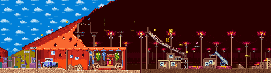Thumbnail for a map of Stage 1: The Haunted Circus Area 2 for the SNES game The Great Circus Mystery: Starring Mickey & Minnie.