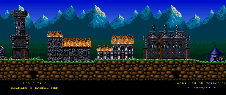 Thumbnail for a map of Training 6: Archers & Barrel Men for the SNES game King Arthur's World.