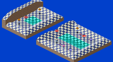 Thumbnail for a map of 1Play Game Course 7 - Hole 8 for the SNES game Kirby's Dream Course.
