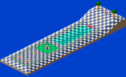 Thumbnail for a map of 1Play Game Course 8 - Hole 2 for the SNES game Kirby's Dream Course.
