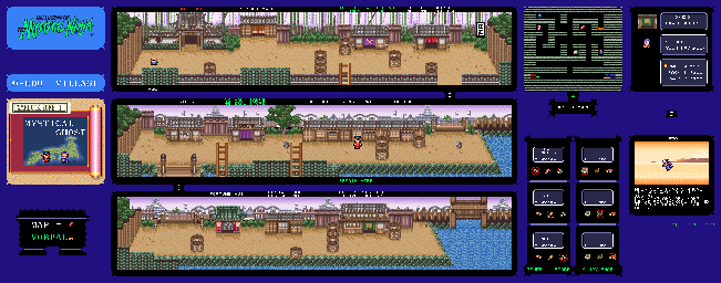 Thumbnail for a map of Warlock Zone I: Mystical Ghost O-Edo Village for the SNES game The Legend Of The Mystical Ninja.