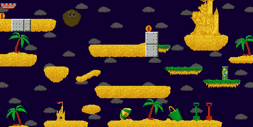 Thumbnail for a map of Beach Lemmings Beach Mania for the SNES game Lemmings 2: The Tribes.