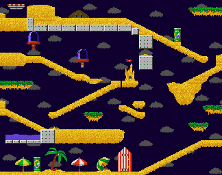 Thumbnail for a map of Beach Lemmings Sand Stone for the SNES game Lemmings 2: The Tribes.