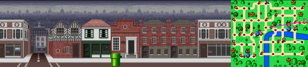 Thumbnail for a map of London Street 3 for the SNES game Mario Is Missing!.