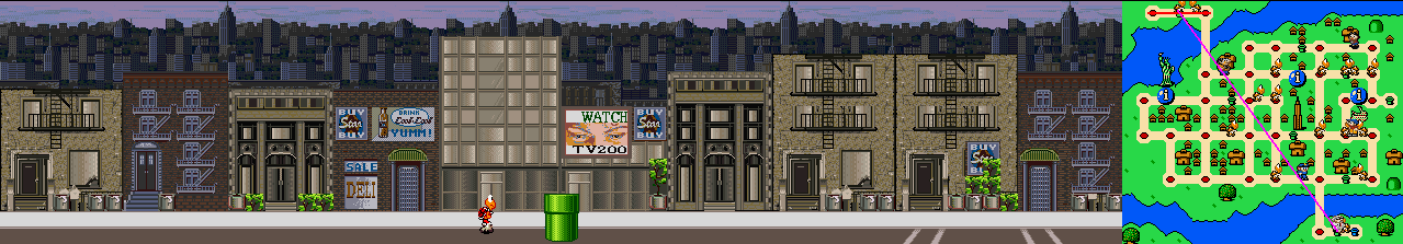 Thumbnail for a map of New York Street 1 for the SNES game Mario Is Missing!.