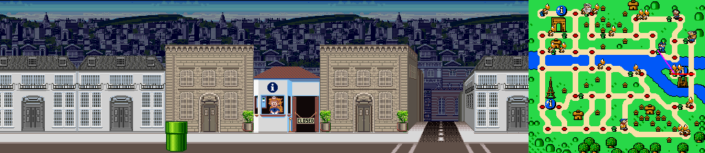 Thumbnail for a map of Paris Street 6 for the SNES game Mario Is Missing!.