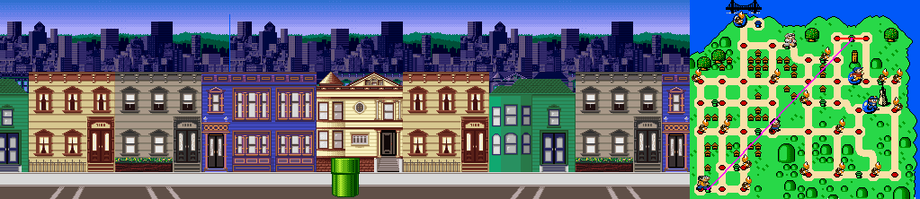 Thumbnail for a map of San Francisco Street 3 for the SNES game Mario Is Missing!.