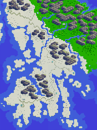 Thumbnail for a map of Kalbian Peninsula for the SNES game Ogre Battle: The March Of The Black Queen.