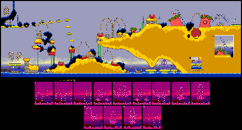 Thumbnail for a map of Akrillic Garlen Beach for the SNES game Plok!.