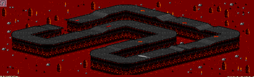 Thumbnail for a map of Inferno - Divisions B & A Track 6 for the SNES game Rock N' Roll Racing.