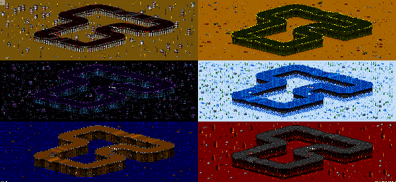 Thumbnail for a map of Vs. Mode Track 6 for the SNES game Rock N' Roll Racing.