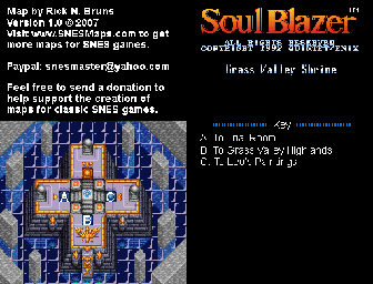 Thumbnail for a map of Grass Valley Shrine for the SNES game Soul Blazer.