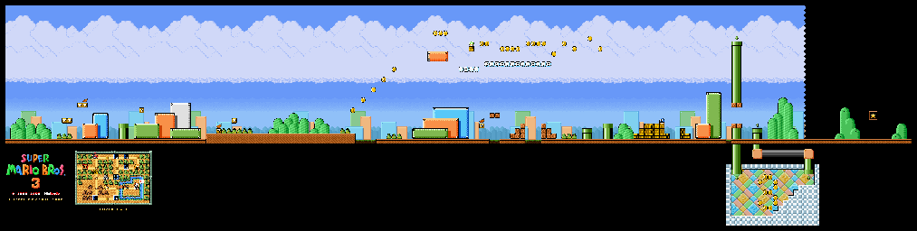 Thumbnail for a map of Super Mario Bros. 3 World 1-1 for the SNES game Super Mario All-Stars.