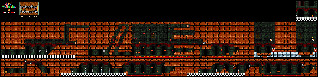 Thumbnail for a map of Super Mario Bros. 3 World 8-Bowser's Castle for the SNES game Super Mario All-Stars.