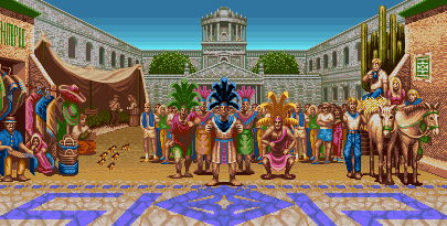 Thumbnail for a map of Mexico (T. Hawk) for the SNES game Super Street Fighter II: The New Challengers.