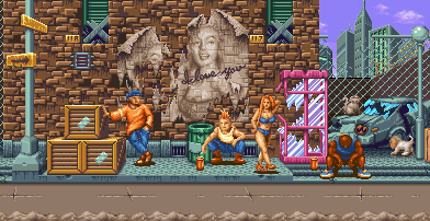 Thumbnail for a map of Back Alley for the SNES game Teenage Mutant Ninja Turtles: Tournament Fighters.