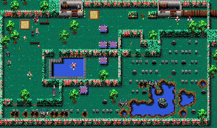 Thumbnail for a map of Level 1: Zombie Panic for the SNES game Zombies Ate My Neighbors.