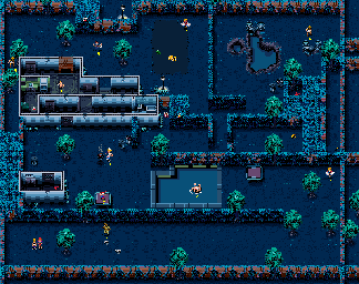 Thumbnail for a map of Level 2: Evening Of The Undead for the SNES game Zombies Ate My Neighbors.